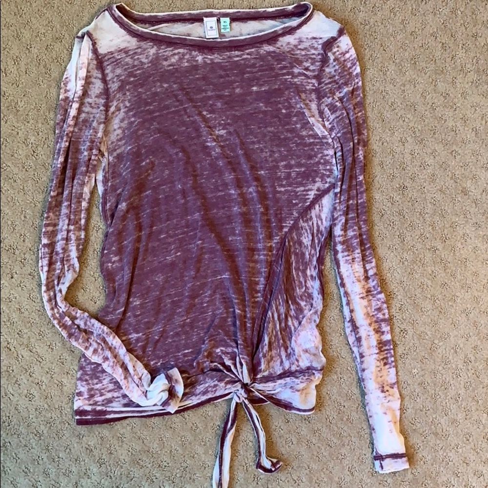 Long Sleeve Burnout Side Tie T-shirt